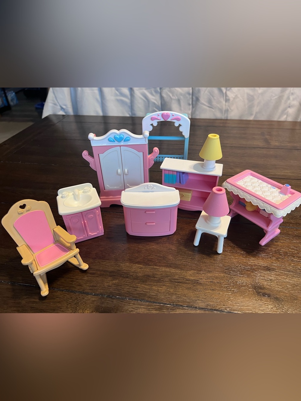 Vintage Fisher Price Loving Family Dollhouse Bedroom Furniture Bundle